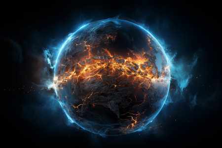 Planet Earth in the shape of a human silhouette against the backdrop of global warming.の素材
