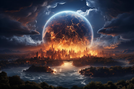 Planet Earth in the shape of a human silhouette against the backdrop of global warming.の素材