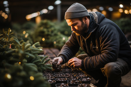 choosing christmas tree on the Christmas market.の素材