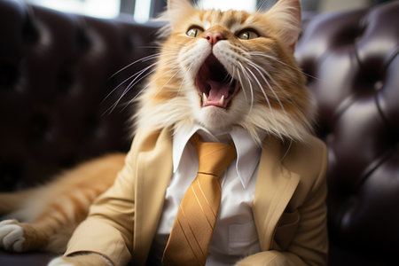 portrait of fluffy sleepy cat yawing.の素材