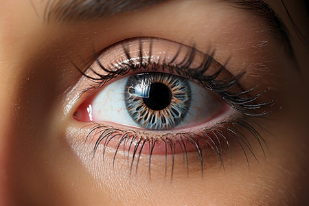 close up of eye with natural lashes macro view.の素材