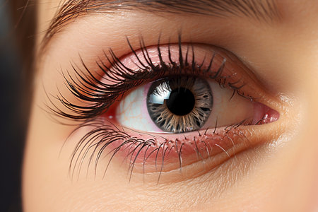 close up of eye with natural lashes macro view.の素材