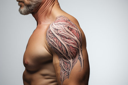 close up of human shoulder,part of body.の素材
