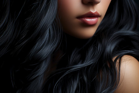 close up of silky luxury curly hair.の素材