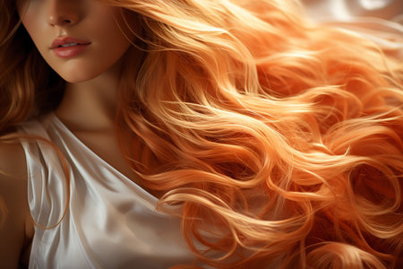 close up of silky luxury curly hair.の素材