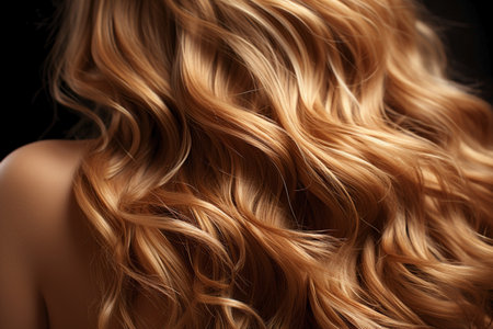 close up of silky luxury curly hair.の素材