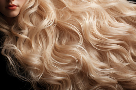close up of silky luxury curly hair.の素材