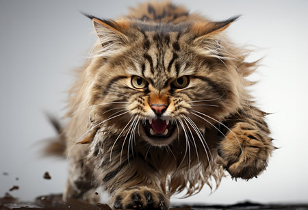 portrait of crazy surprised fluffy cat.の素材