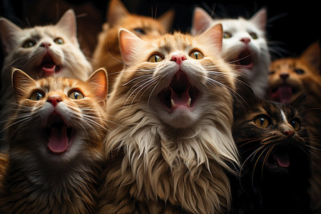 lots of hungry cats asking for food.の素材