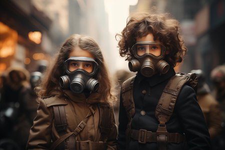 wearing masks on the city streets with high pollution concentrations.の素材