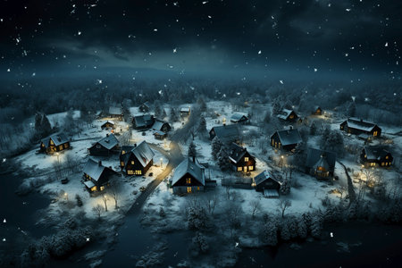 snow covered roofs ariel view.の素材