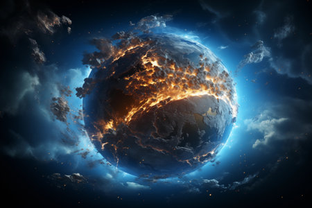 Planet Earth in the shape of a human silhouette against the backdrop of global warming.の素材