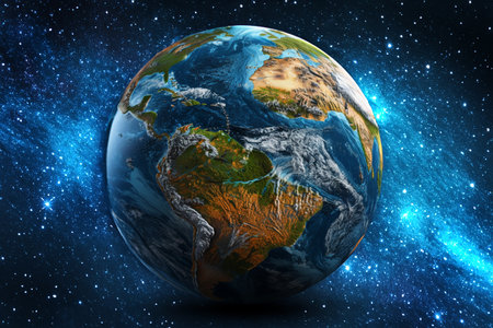 earth planet in space in starry sky.の素材