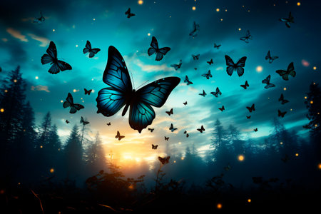 lots of flying beautiful butterflies.の素材