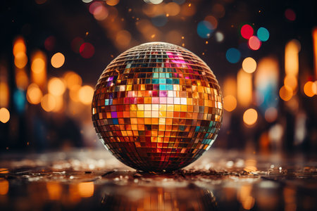 Mesmerizing reflections swirl on the disco ball, casting a kaleidoscope of light.の素材