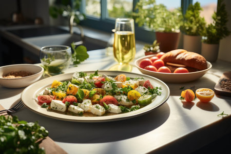 Healthy lifestyle: Woman in green with a veggie platter. nutritious eating.の素材