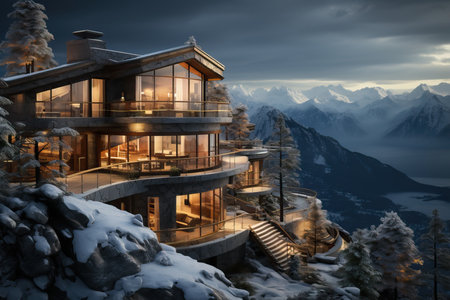 the atmosphere of a mountain resort mountain getaways and outdoor activities.の素材