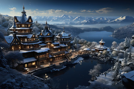 the atmosphere of a mountain resort mountain,getaways and outdoor activities.の素材