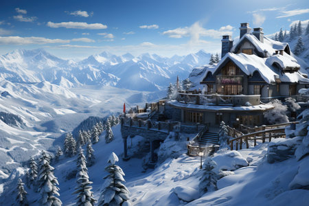 the atmosphere of a mountain resort mountain,getaways and outdoor activities.の素材