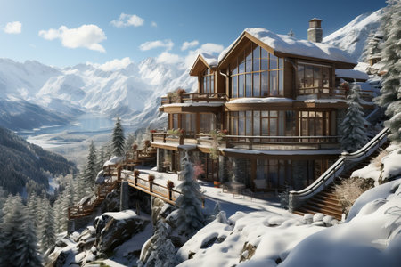 the atmosphere of a mountain resort mountain getaways and outdoor activities.の素材