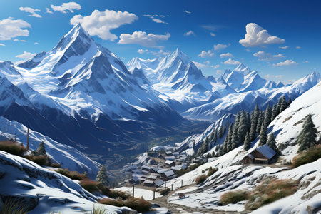 the atmosphere of a mountain resort mountain getaways and outdoor activities.の素材