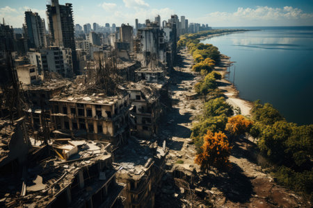 somber reality of bombed-out buildings in the context of the war in Ukraine, providing a sensitive portrayal of the impact of conflict on urban environments.の素材