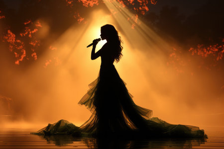 singer on big stage singing songs.の素材