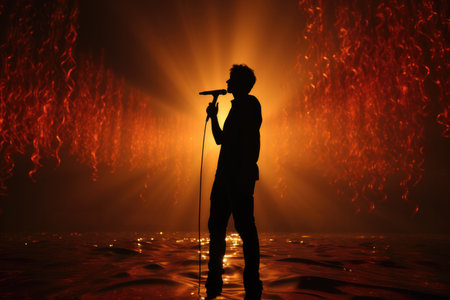 singer on big stage singing songs.の素材