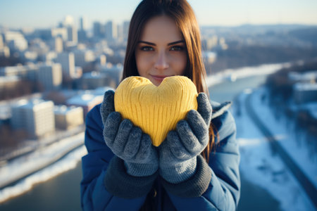 crowd of people holding flag of ukraine,patriotism.の素材