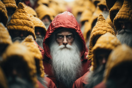 army of Santa clauses in Ukraine in winter.の素材
