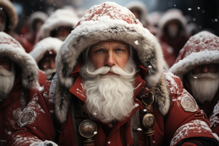 army of Santa clauses in Ukraine in winter.の素材