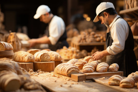 workers team on bread factory .bakery conceptの素材