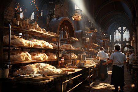 workers team on bread factory .bakery conceptの素材