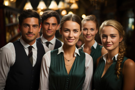 portrait of smiling waiters at the restaurant.の素材
