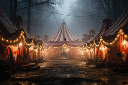 circus tent in a fog.の素材