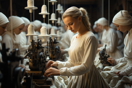 lots of needleworkers at the factory.の素材