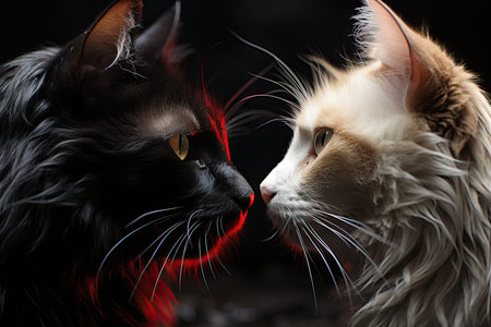 two black and white cats face to face.の素材