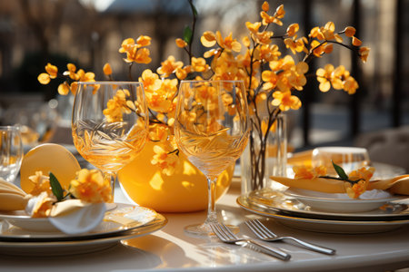 festive table dressing in spring colors,ready for event celebration.の素材