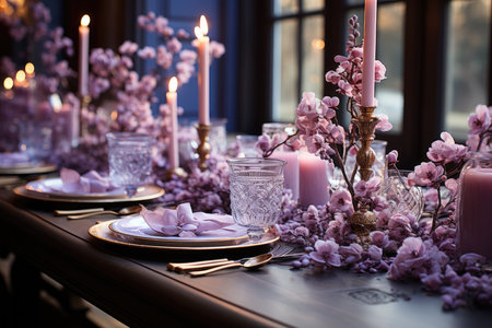 festive table dressing in spring colors,ready for event celebration.の素材