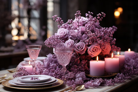 festive table dressing in spring colors,ready for event celebration.の素材