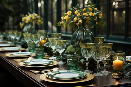 festive table dressing in spring colors,ready for event celebration.の素材