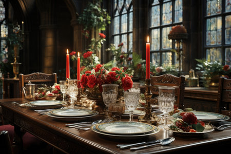 festive table dressing in spring colors,ready for event celebration.の素材