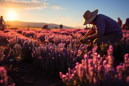 long beautiful violet lavender fields.の素材