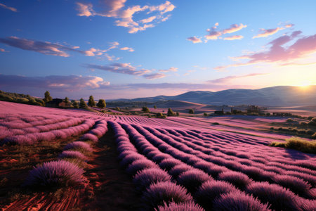 long beautiful violet lavender fields.の素材