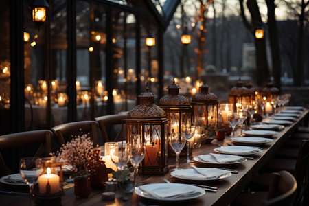wedding table dressing in winter.の素材