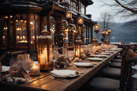 wedding table dressing in winter.の素材