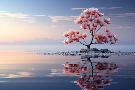 overall composition conveys a serene ambiance, capturing the beauty of stillness and the power of simplicity in the travel experienceの素材