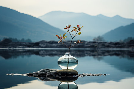 overall composition conveys a serene ambiance, capturing the beauty of stillness and the power of simplicity in the travel experienceの素材