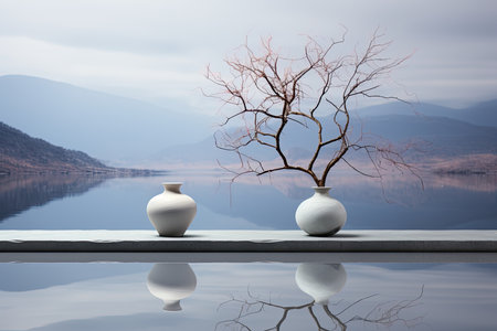 overall composition conveys a serene ambiance, capturing the beauty of stillness and the power of simplicity in the travel experienceの素材