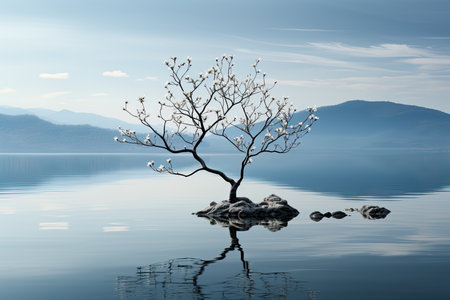 overall composition conveys a serene ambiance, capturing the beauty of stillness and the power of simplicity in the travel experienceの素材